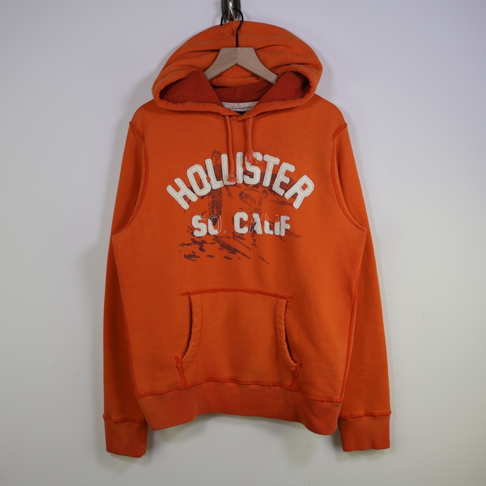 Y2K Hollister So Cal Pullover Hoodie Large Orange Surf Applique